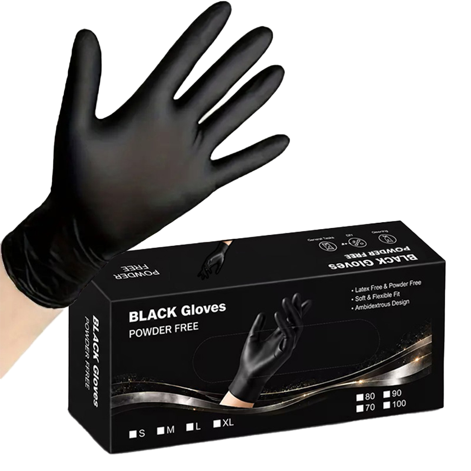 Latex Disposable Glove - 100 pièces/boîte, gants en nitrile noirs,